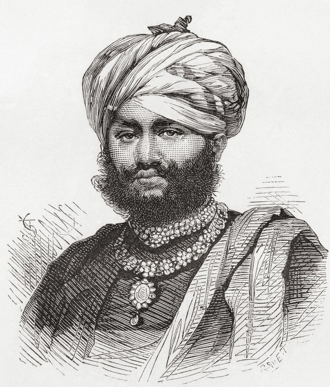 महाराव प्रागमलजी द्वितीय, 1878 में प्रकाशित &39;द वर्ल्ड इन द हैंड&39; का चित्रण द्वारा यूरोपीय स्कूल