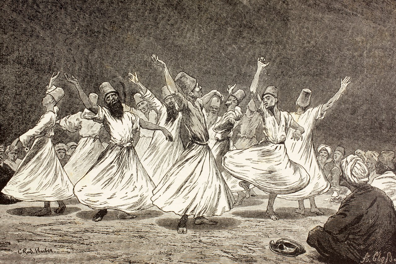 &39;एल मुंडो इलस्ट्रैडो&39; से व्हर्लिंग डर्वाश ने बार्सिलोना को 1880 में प्रकाशित किया द्वारा यूरोपीय स्कूल
