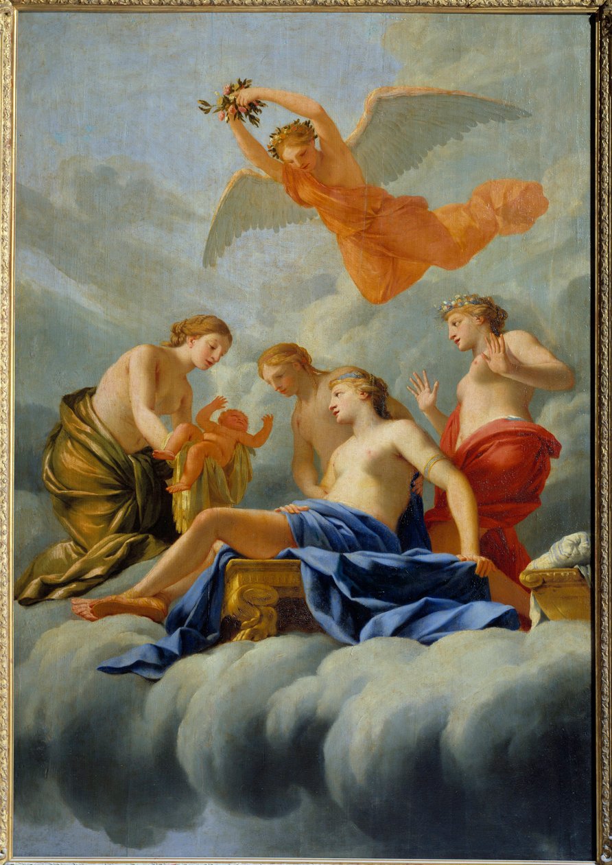 लव वीनस का जन्म कामदेव को जन्म देता है। Eustache Le Sueur (1617-1655) 17वीं सदी के सूर्य की कार्यशाला से पेंटिंग। 1,82x1,25 मी. द्वारा Eustache (का स्टूडियो) Le Sueur