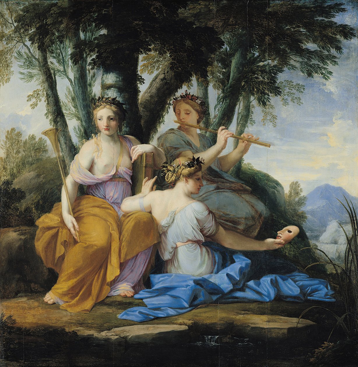 मस, क्लियो, यूटरपे और थालिया, c.1652-55 (पैनल पर तेल) द्वारा Eustache Le Sueur