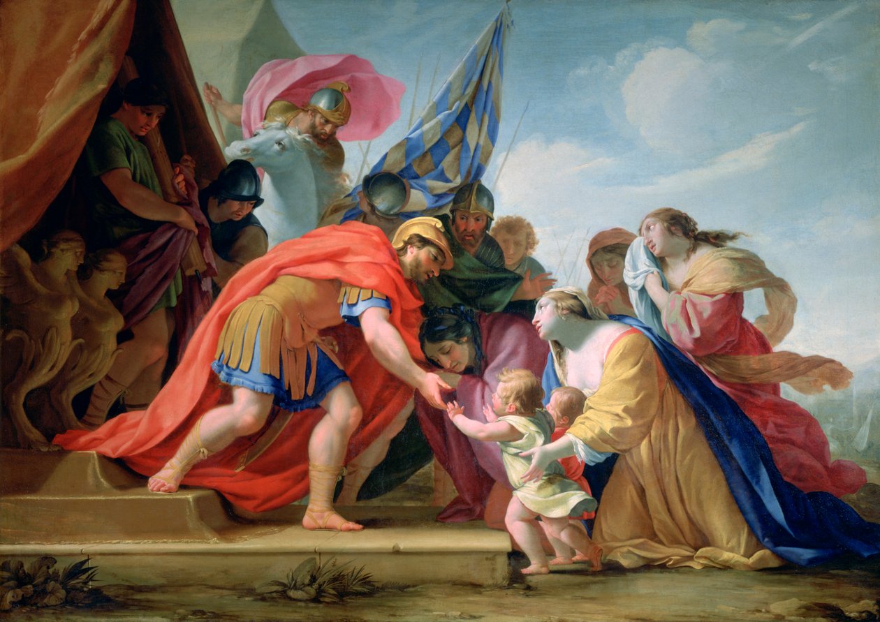 कोरिओलन के सामने वॉल्यूमनी और वेटुरी, c1638-1639 द्वारा Eustache Le Sueur