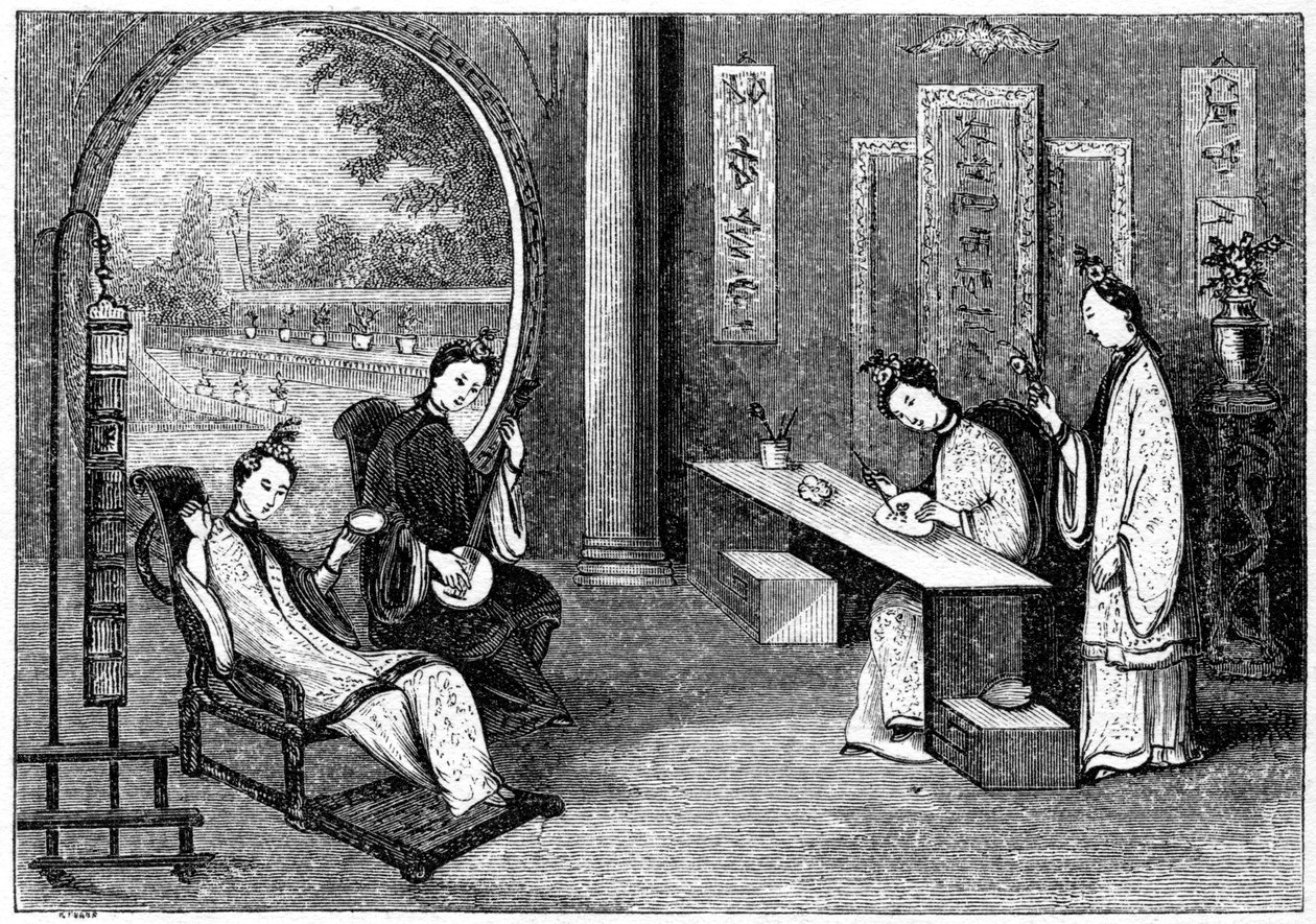 घरेलू दृश्य, महिलाओं को उनके सामान्य रोजगार, 1847 द्वारा इवांस