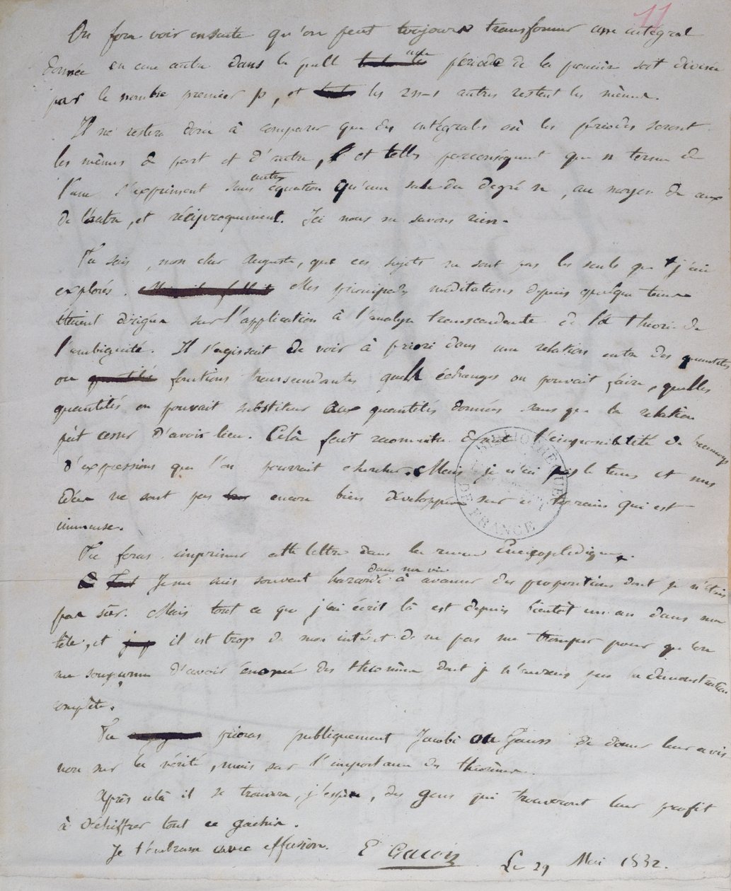 मिस 2108 fol.11r पत्र गैलोज़िस से अगस्टे शेवेलियर, 29 मई 1832 द्वारा एवररिस्ट गैलोलीस