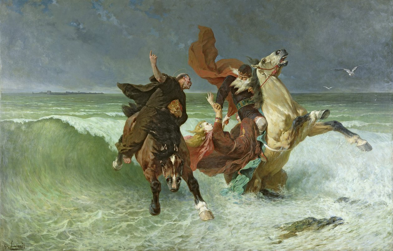 ग्रैडलॉन माव्र की उड़ान (330-434 ई।) C.1884 द्वारा Evariste Vital Luminais