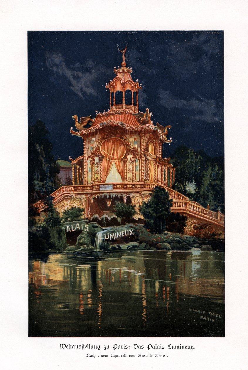 द ब्राइट पैलेस ल्यूमिनस पैलेस, पेरिस यूनिवर्सल एक्सपोज़िशन, 1900। द्वारा इवाल्ड थिएल