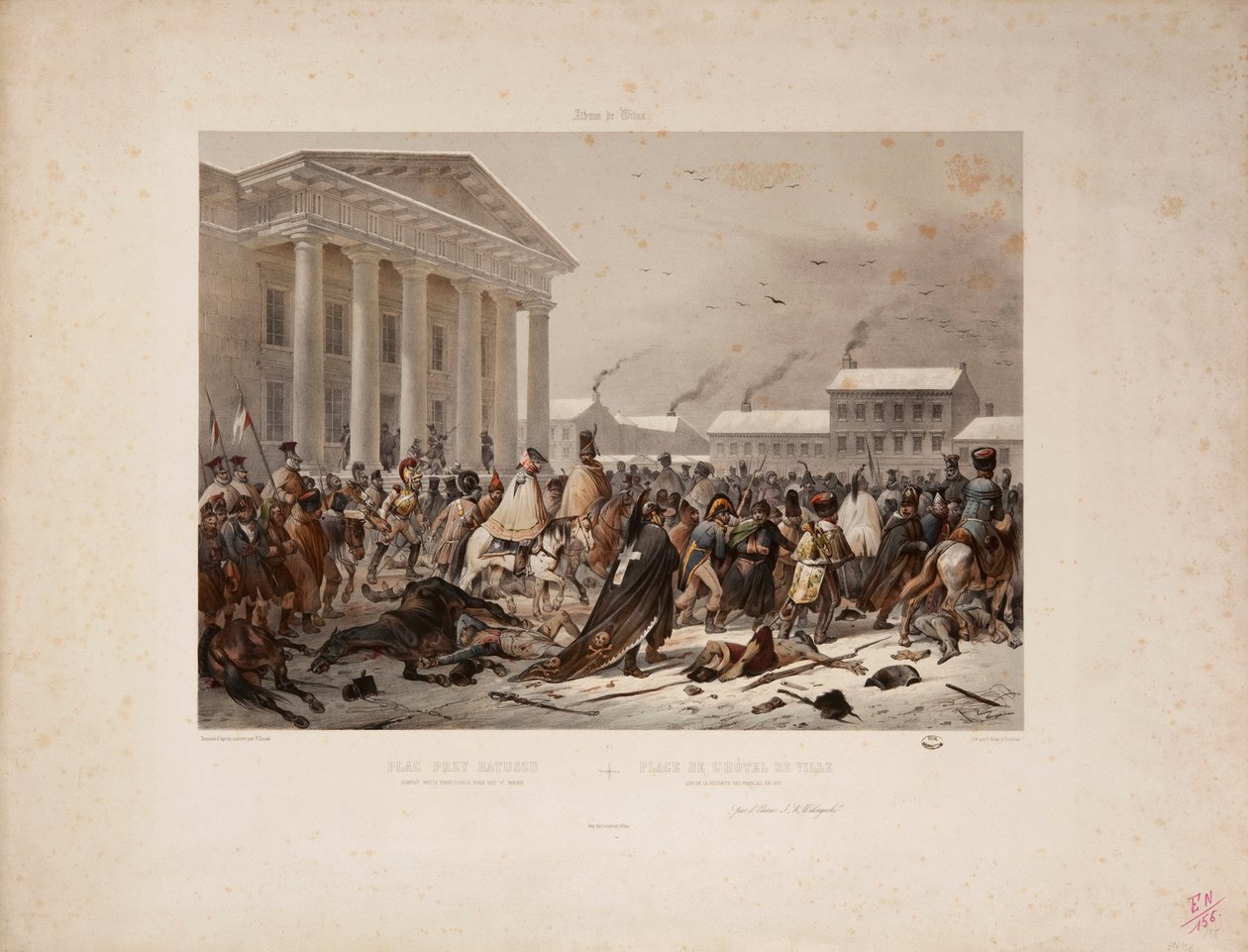 विक्टर एडम (1801-66) और लुई पियरे अल्फोंस बिस्बोइस (1801-50) 1812 द्वारा उत्कीर्ण विला के टाउन हॉल स्क्वायर में फ्रांसीसी सेना को पीछे हटाना द्वारा एफ। डैनियल