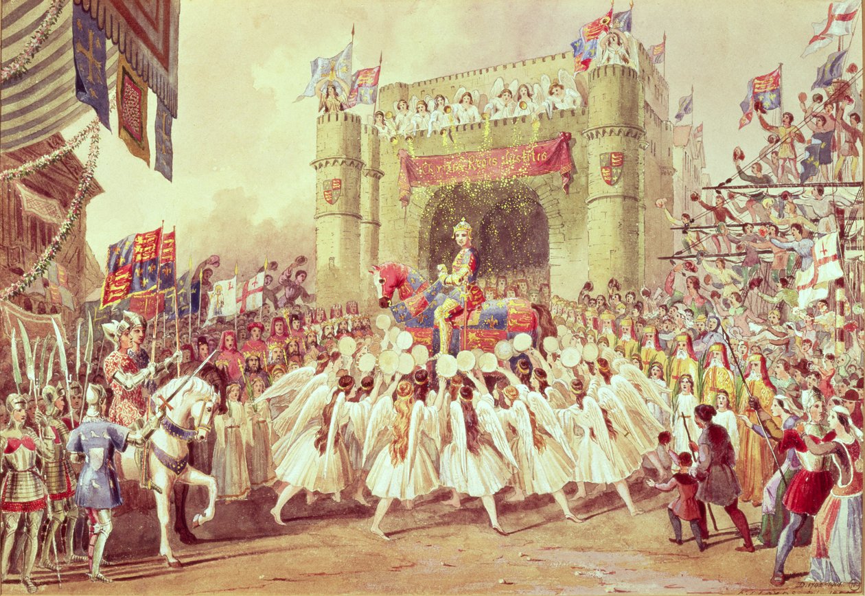 &39;द शॉवर ऑफ गोल्ड&39;, हेनरी वी, प्रिंसेस थिएटर, 1859 के चार्ल्स कीन के निर्माण का दृश्य द्वारा F. लॉयड्स