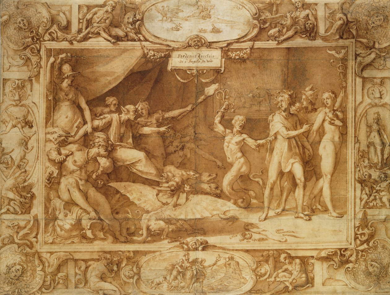 अपोलो का नेतृत्व किया जा रहा है, भटकना, c.1572 (पेंसिल के ऊपर कागज पर ट्रेसिंग के साथ पेन और स्याही) द्वारा फेडेरिको ज़ुकारो