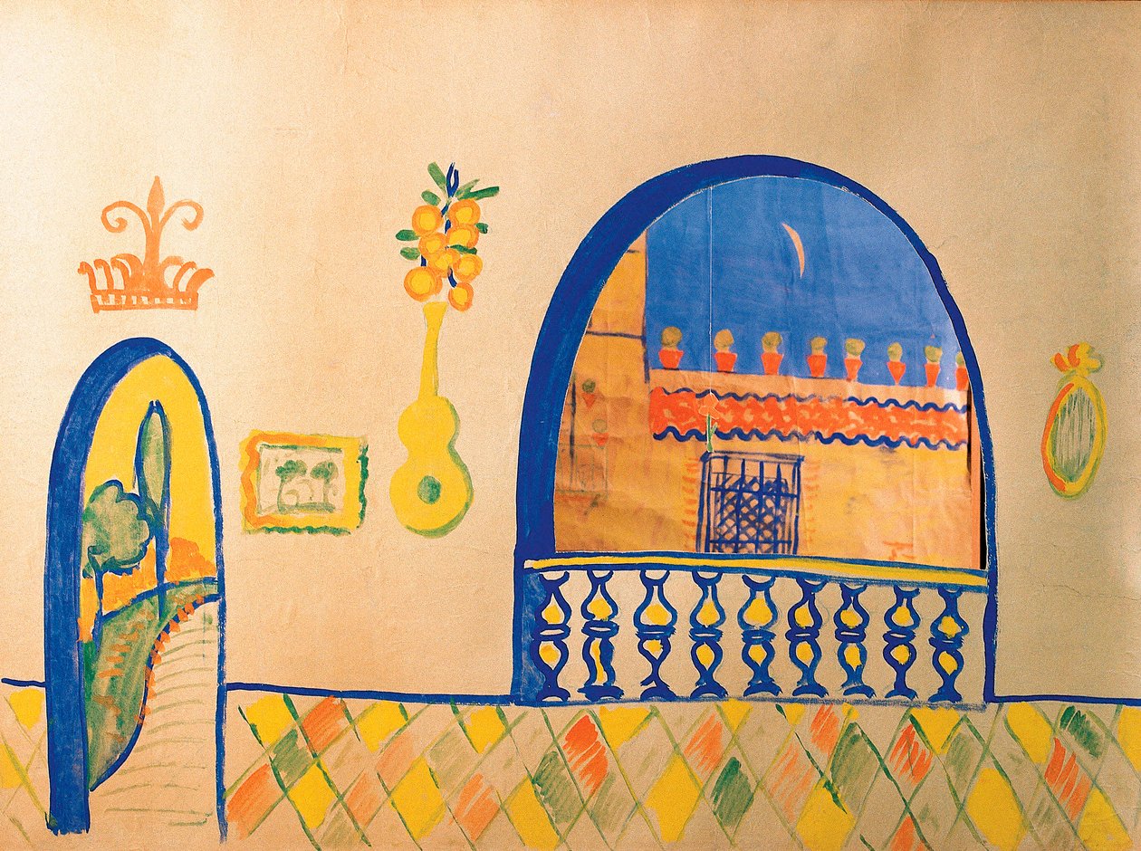 गिग्नोल थिएटर की सजावट के लिए फेडेरिको गार्सिया लोर्का (1898-1936) द्वारा ड्राइंग द्वारा फेडेरिको गार्सिया लोर्का