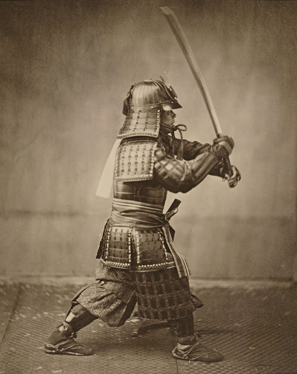 समुराई उठी हुई तलवार, c.1860 (एल्बम प्रिंट) द्वारा फेलिस बीटो