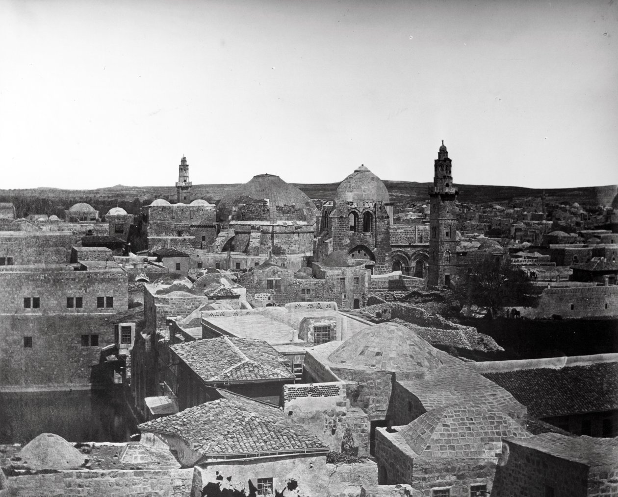 1857 के हिजकिय्याह, यरूशलेम के पवित्र सेपल्चर और पूल के चर्च का दृश्य द्वारा फेलिस बीटो