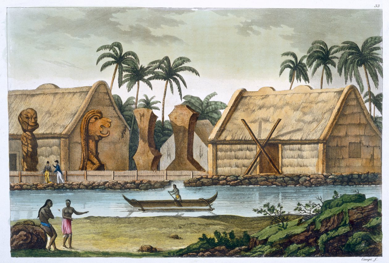 कायाकाकू, सैंडविच द्वीप समूह में तमहामाह का मकबरा, c1820-1839 द्वारा फेलिस कैम्पी