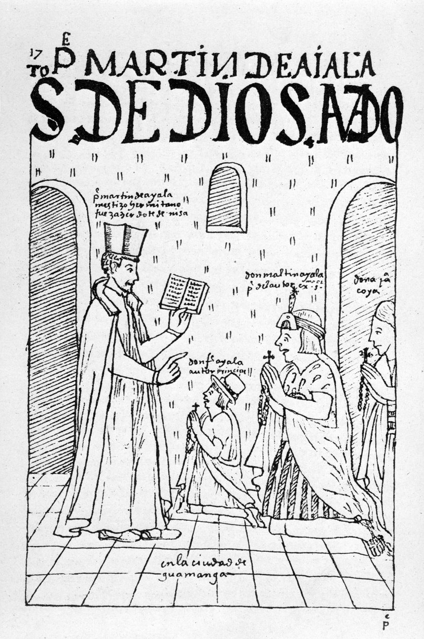 &39;द फर्स्ट न्यू क्रॉनिकल एंड गुड गवर्नमेंट&39; से वुडकट, c.1560 द्वारा फेलिप हुआमन पोमा डी अयाला