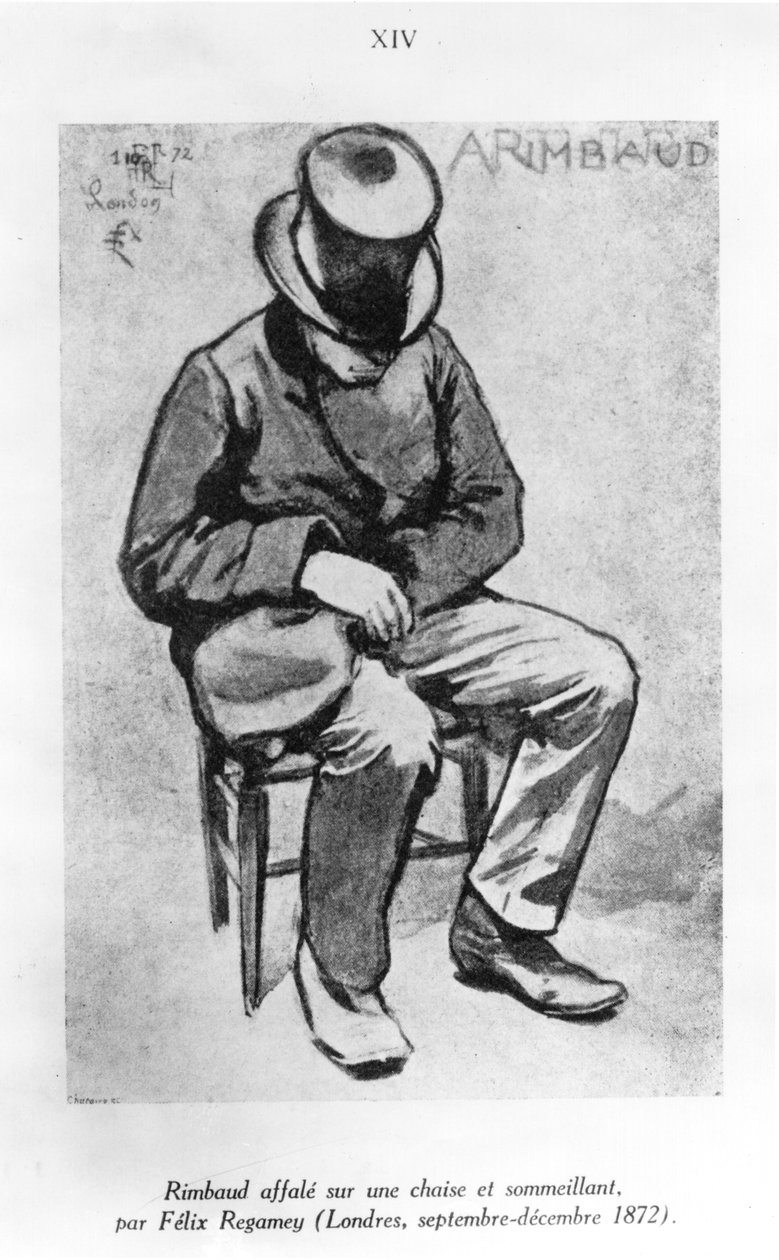 आर्थर रिम्बाउड (1854-91) एक कुर्सी पर फिसल गया और दर्जनों, लंदन में, 1872 (कागज पर स्याही न धोएं) द्वारा फेलिक्स रेगी