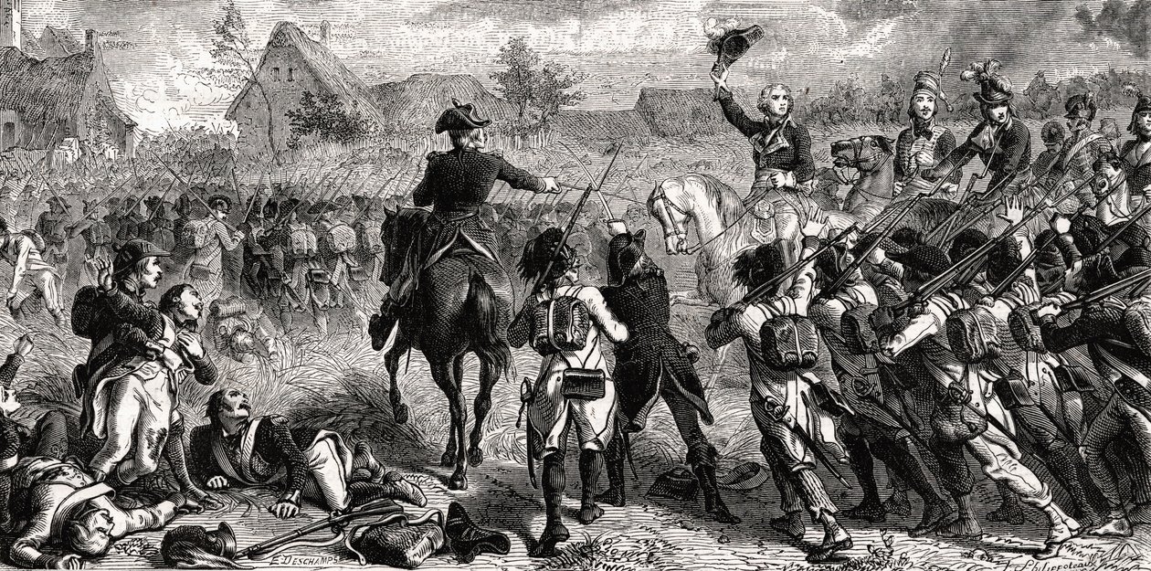 26 जून 1794 को फ्लेरस की लड़ाई, एमिल डेसचैम्प्स द्वारा उकेरी गई द्वारा फेलिक्स फिलिपोटेक्स