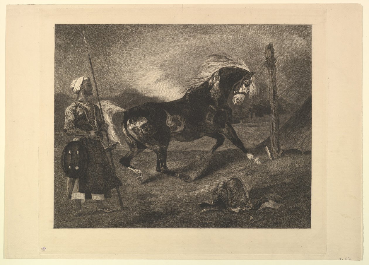 Delacroix, 1857 के बाद हिस्सेदारी के साथ अरबी घोड़ा। द्वारा फेलिक्स ब्रैकक्मोंड