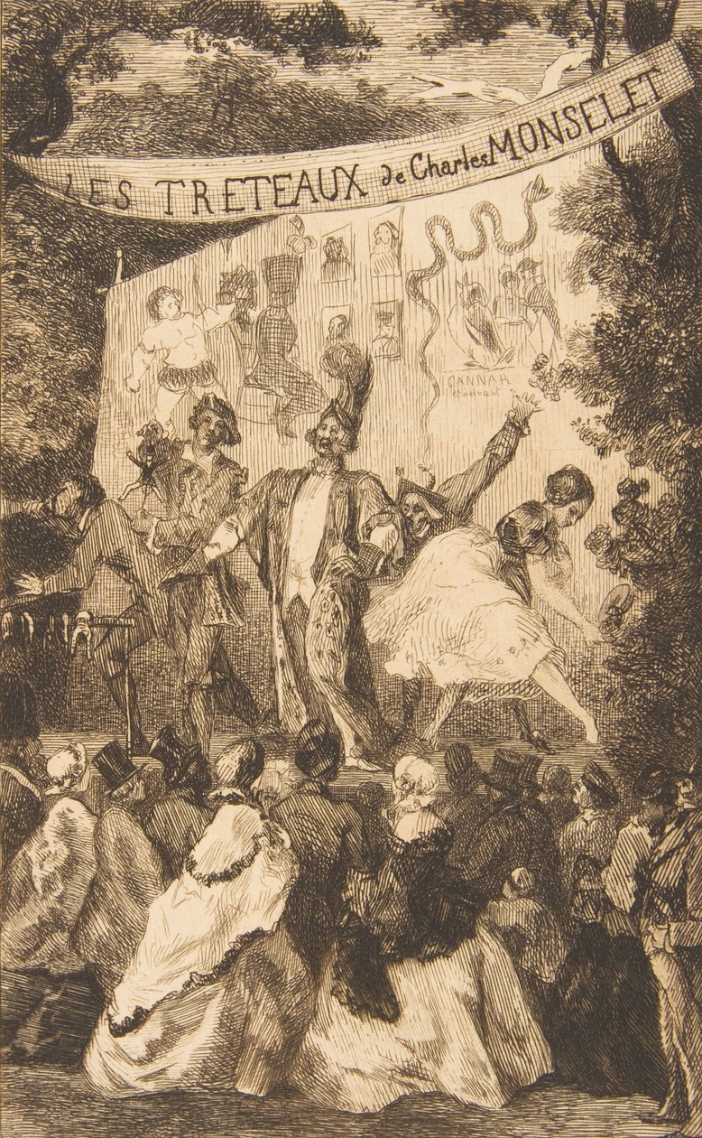 Les Treteaux de Monselet, 1859 के लिए फ्रंटिसपीस। द्वारा फेलिक्स ब्रैकक्मोंड