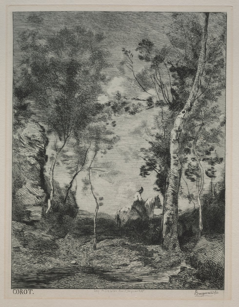 कोरोट, सी के बाद लैंडस्केप, या द व्हाइट हॉर्स। 1858। द्वारा फेलिक्स ब्रैकक्मोंड
