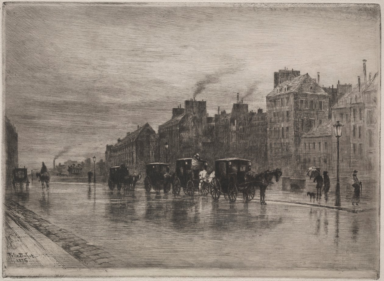 ए विंटर मार्निंग मॉर्निंग ऑन क्वाई डे लोटेल-डाईउ, 1876। द्वारा फेलिक्स हिलैरे बुहोट