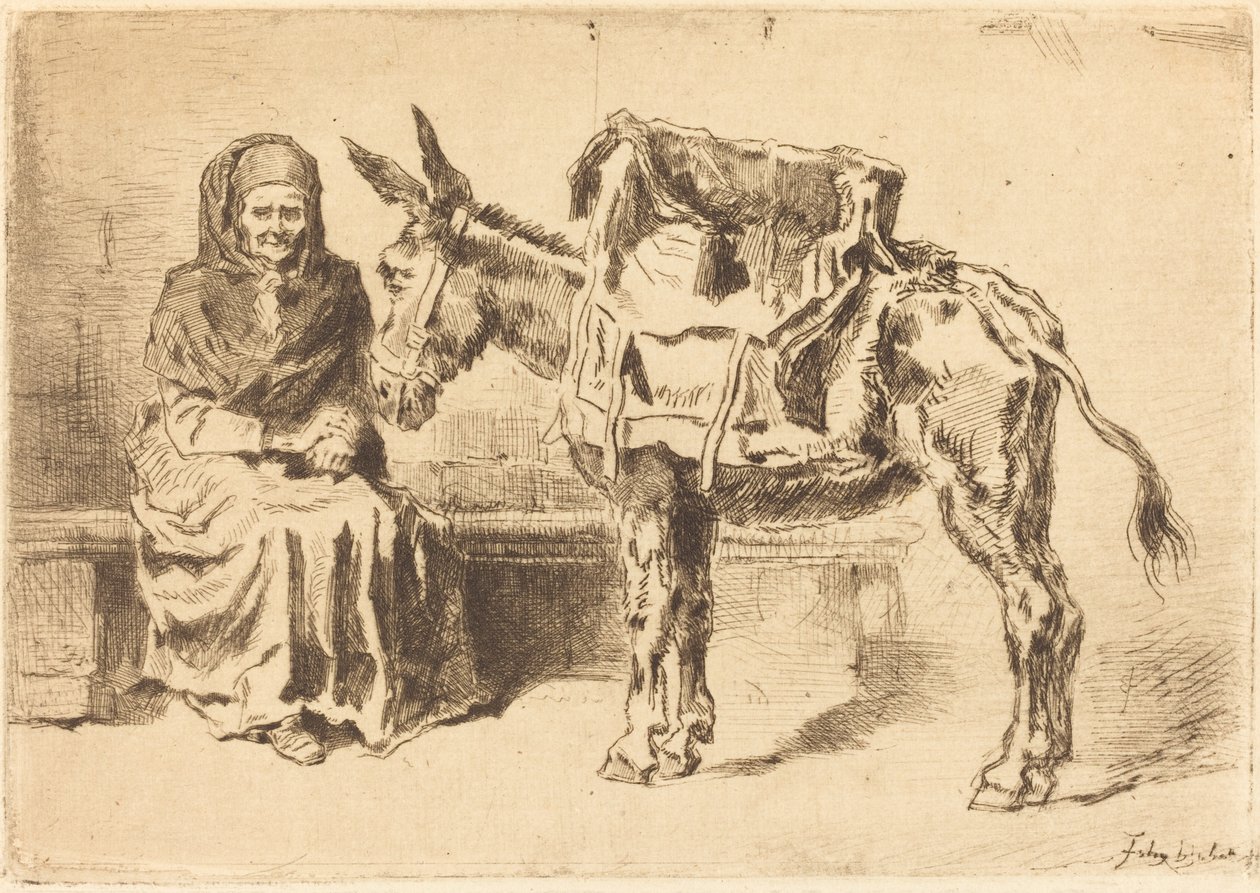 Cacoletière Assise Seated Woman and Ass, 1875. द्वारा फेलिक्स हिलैरे बुहोट