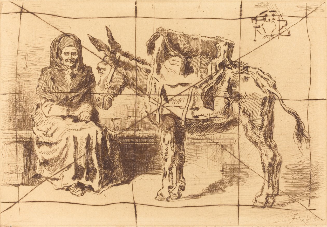 Cacoletière Assise Seated Woman and Ass, 1875. द्वारा फेलिक्स हिलैरे बुहोट