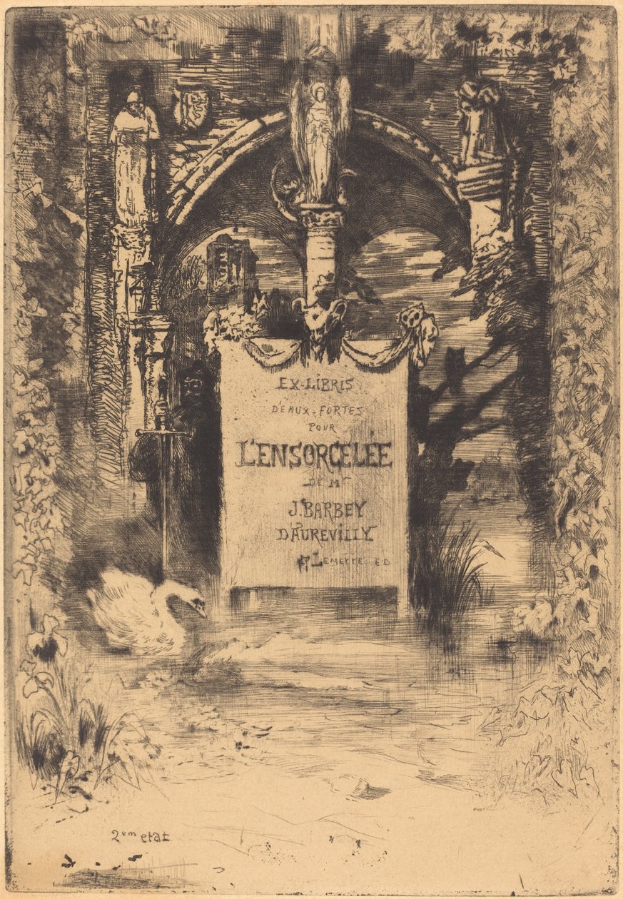 L'Ensorcelée के लिए एक्स-लाइब्रिस L'Ensorcelée के लिए बुकप्लेट, c. 18831885। द्वारा फेलिक्स हिलैरे बुहोट
