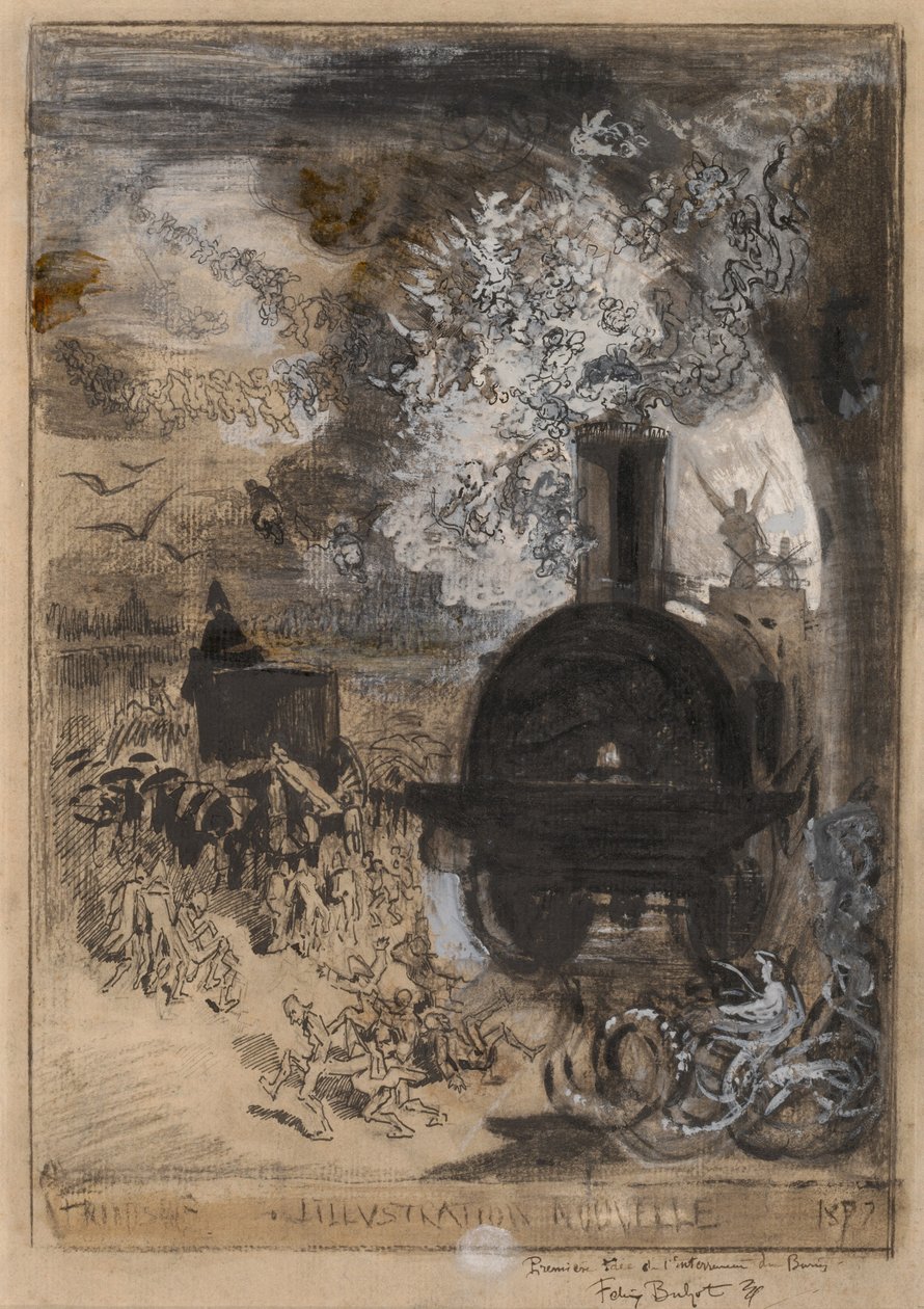 ल'इलस्ट्रेशन नोवेल के लिए फ्रंटिसपीस: द बरियल ऑफ द बुरिन, 1877। द्वारा फेलिक्स हिलैरे बुहोट