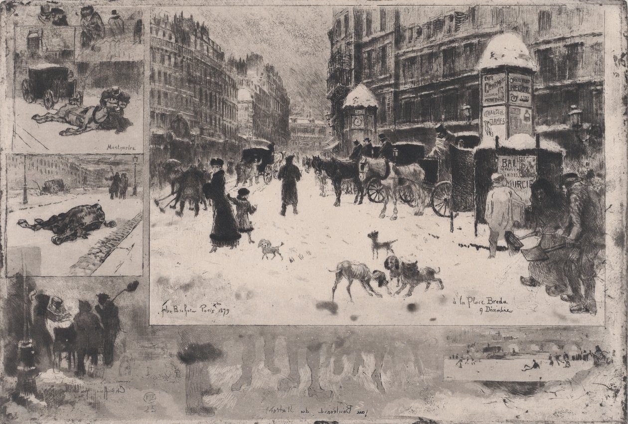 पेरिस में सर्दी, या पेरिस में हिमपात, 1879। द्वारा फेलिक्स हिलैरे बुहोट