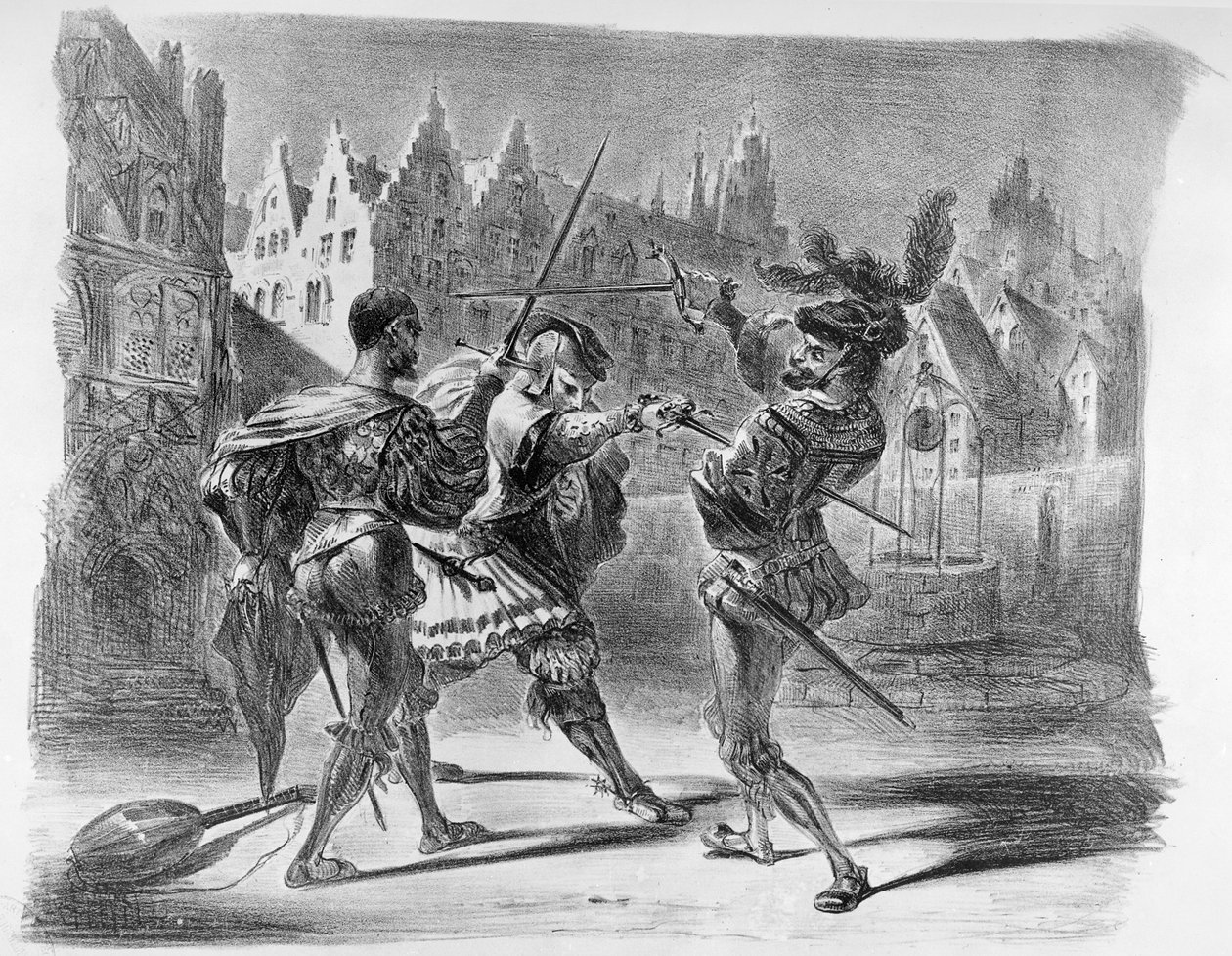 1828 के बाद, गोएथ्स फस्ट से फस्ट और वेलेंटाइन के बीच द्वंद्वयुद्ध, (चित्रण), (लिथोग्राफ का बीडब्ल्यू फोटो) द्वारा फर्डिनेंड विक्टर यूजीन डेलाक्रोइक्स