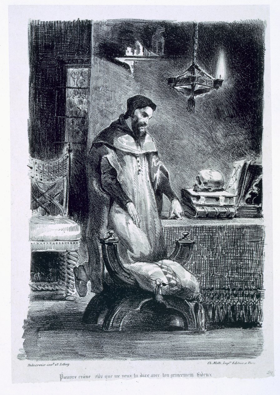 गोएथ्स फॉस्ट, 1828, (चित्रण), (लिथोग्राफ की bw फोटो) से उनके अध्ययन में आस्था द्वारा फर्डिनेंड विक्टर यूजीन डेलाक्रोइक्स