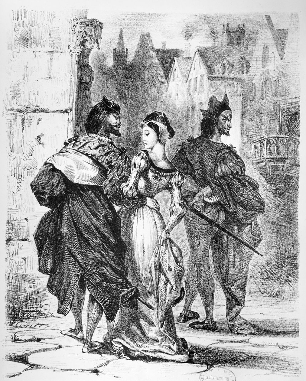 1828 के बाद गोएथ्स फॉस्ट से फ़ॉस्ट मीटिंग मार्गुराइट, (चित्रण), (लिथोग्राफ की बीडब्ल्यू तस्वीर) द्वारा फर्डिनेंड विक्टर यूजीन डेलाक्रोइक्स