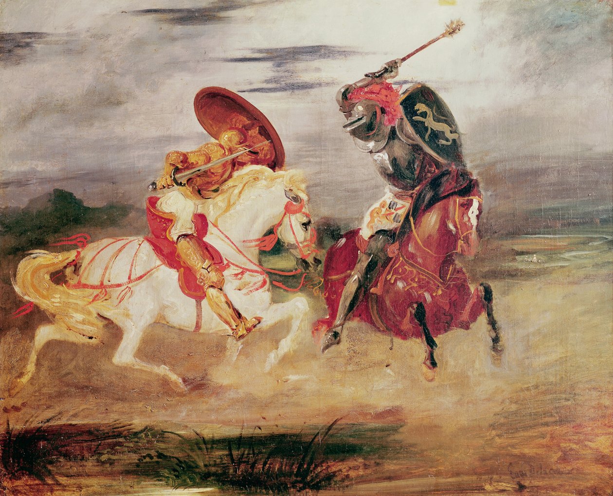 एक लैंडस्केप में लड़ रहे दो शूरवीर, c.1824 द्वारा फर्डिनेंड विक्टर यूजीन डेलाक्रोइक्स