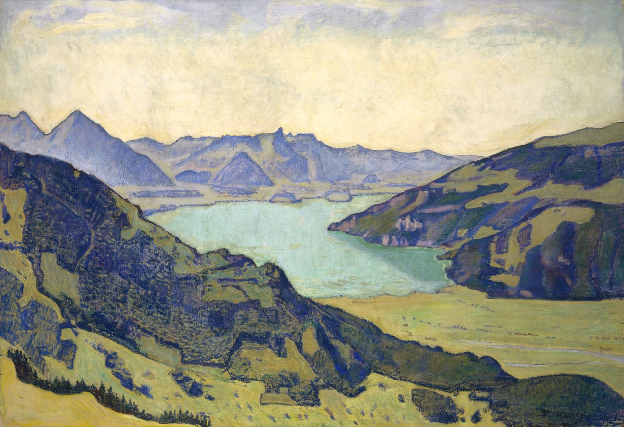 Breitlauenen, 1906 से थून झील का दृश्य। द्वारा फर्डिनेंड होडलर