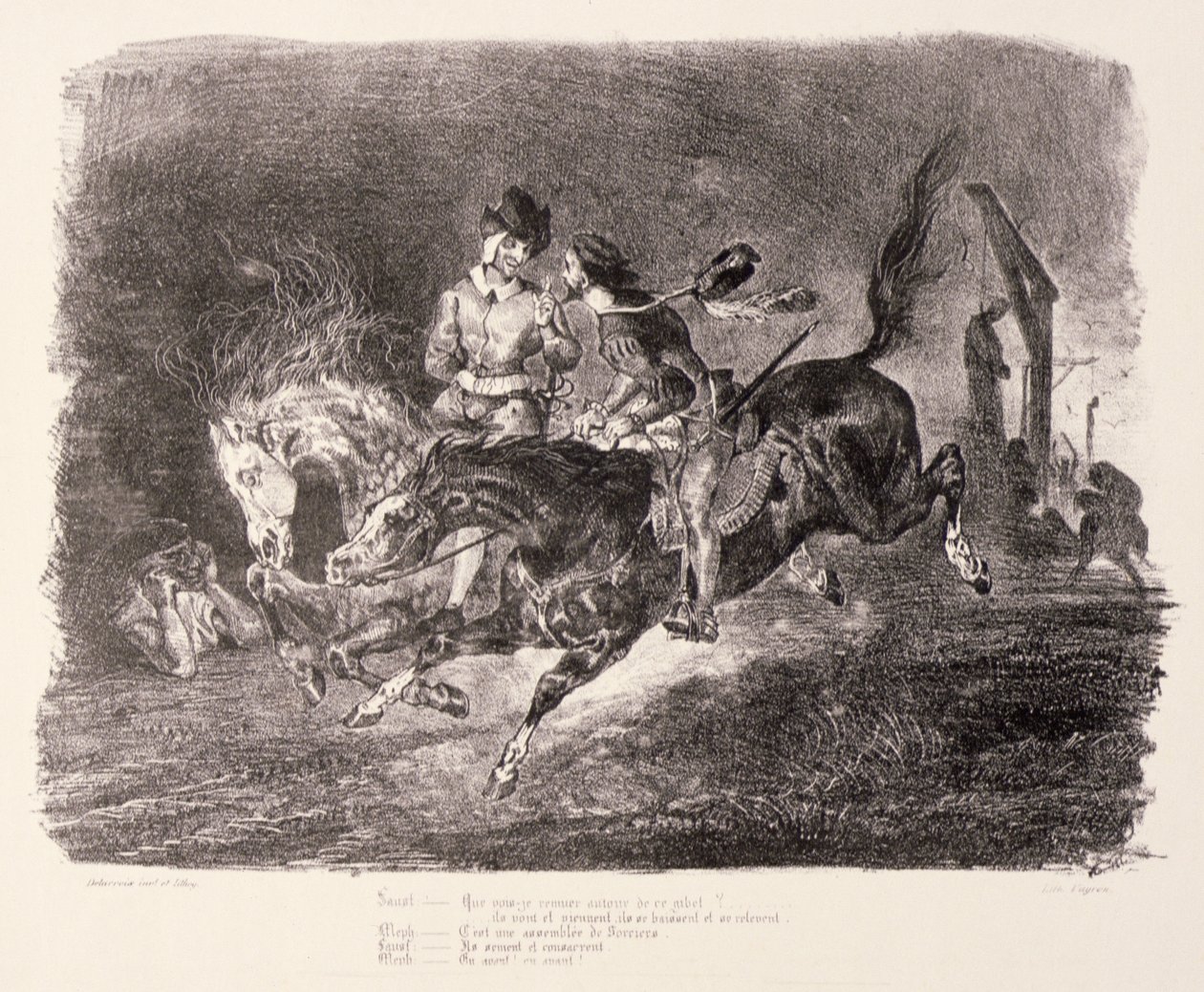 सब्त की रात, 1828 के माध्यम से फॉस्ट और मेफिस्टोफेल्स गैलपिंग द्वारा फर्डिनेंड विक्टर यूजीन डेलाक्रोइक्स