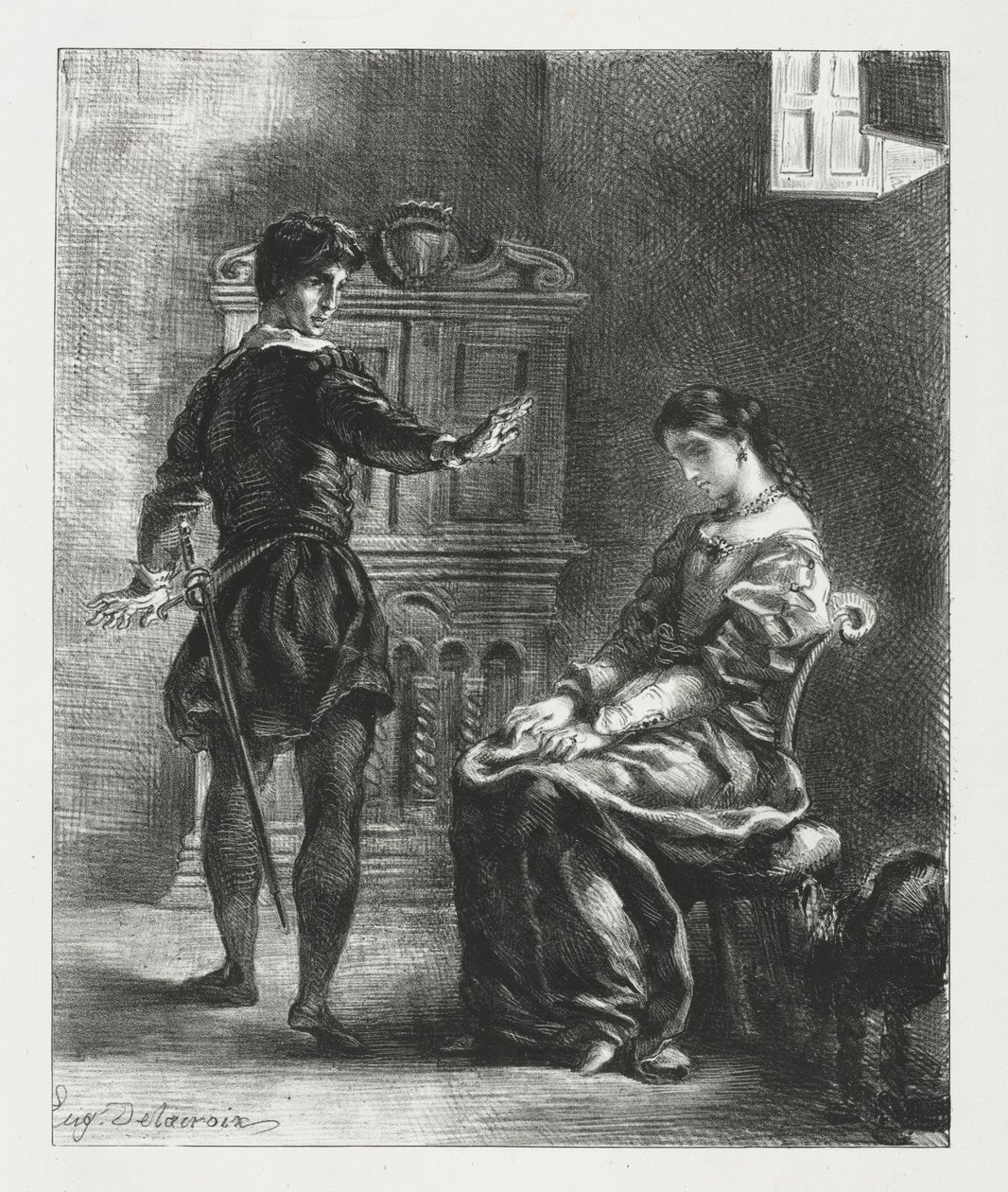 हेमलेट: हेमलेट और ओफेलिया, 1834। द्वारा फर्डिनेंड विक्टर यूजीन डेलाक्रोइक्स