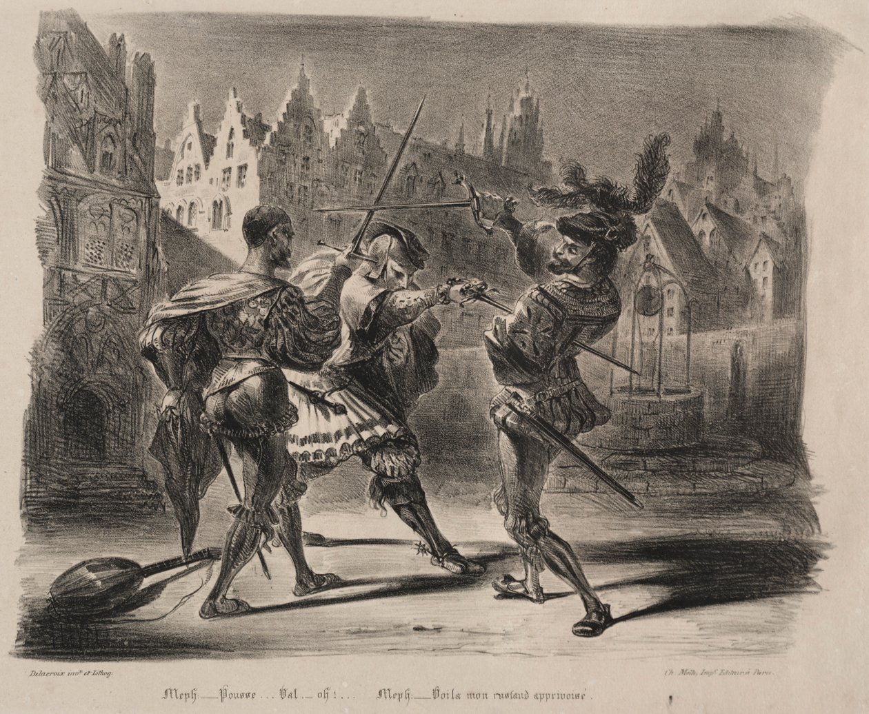 Faust के लिए चित्र: Faust और वैलेंटाइन के द्वंद्व, 1828। द्वारा फर्डिनेंड विक्टर यूजीन डेलाक्रोइक्स