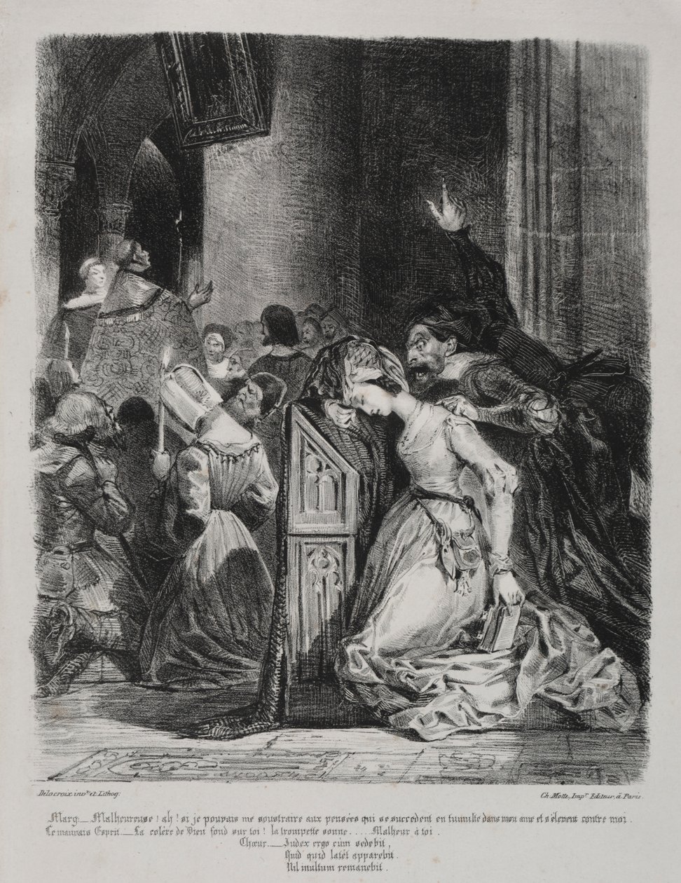 Faust के लिए दृष्टांत: चर्च, 1828 में मार्गुराईट। द्वारा फर्डिनेंड विक्टर यूजीन डेलाक्रोइक्स