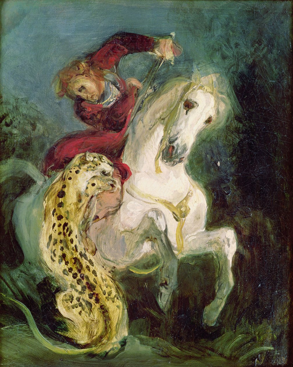जगुआर पर हमला करना एक घुड़सवार, c.1855 द्वारा फर्डिनेंड विक्टर यूजीन डेलाक्रोइक्स