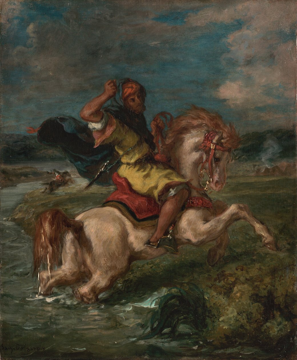 मोरक्कन हॉर्समैन क्रॉसिंग ए फोर्ड, c.1850 (कैनवास पर तेल) द्वारा फर्डिनेंड विक्टर यूजीन डेलाक्रोइक्स