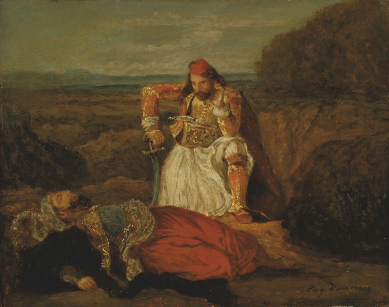 गियाउर ने मृत हसन पर विचार किया, c.1829 (कैनवास पर तेल) द्वारा फर्डिनेंड विक्टर यूजीन डेलाक्रोइक्स