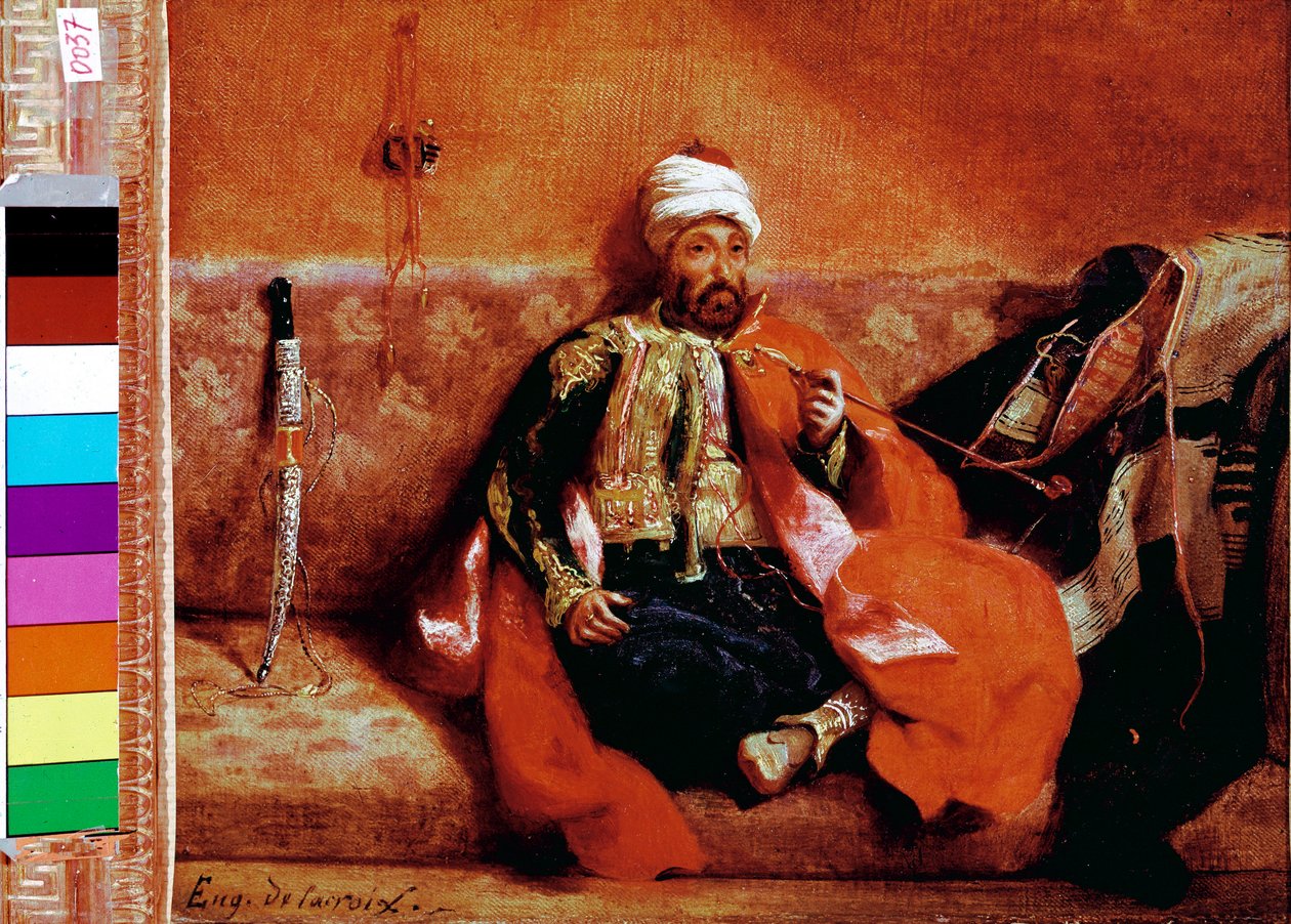 एक सोफे पर तुर्की धूम्रपान। यूजीन डेलाक्रोइक्स द्वारा पेंटिंग (1798-1863) द्वारा फर्डिनेंड विक्टर यूजीन डेलाक्रोइक्स
