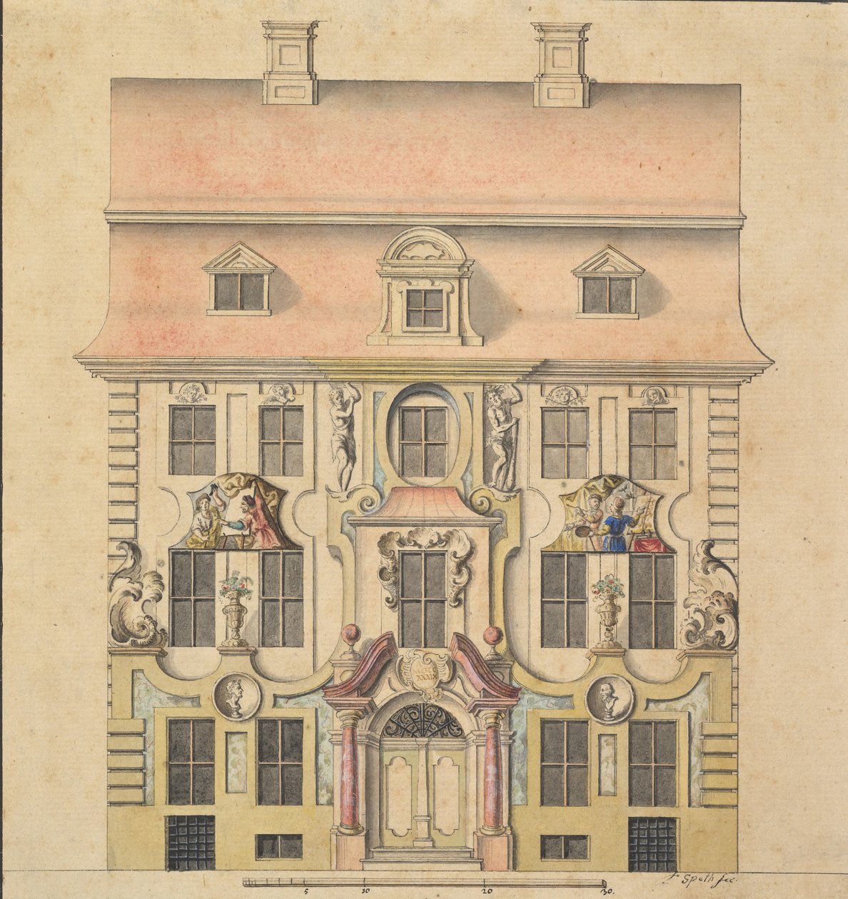 एक मुखौटा के लिए वास्तुकला डिजाइन, 1739-69। द्वारा फेरेक स्पेथ