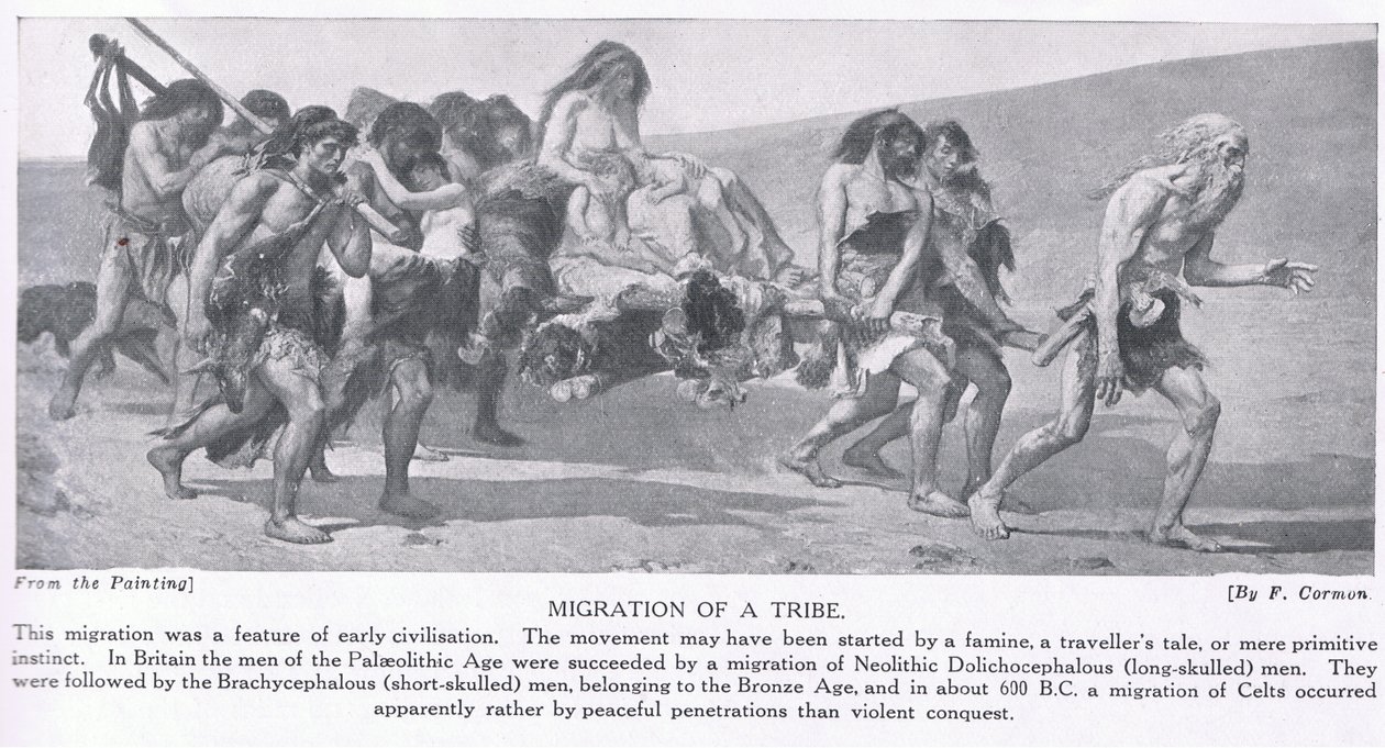 जनजाति का प्रवासन, &39;हचिन्सन हिस्ट्री ऑफ द नेशंस&39; का चित्रण, c.1910 द्वारा फर्नांड कोरमन