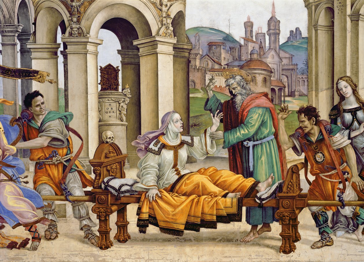 Strozzi Chapel की उत्तरी दीवार, सेंट जॉन द इंजीलवादी द्वारा ड्रूसियाना का उत्थान, 208.13 का c.1457-1502 फ्रेस्को विस्तार द्वारा फ़िलिपिनो लिपि