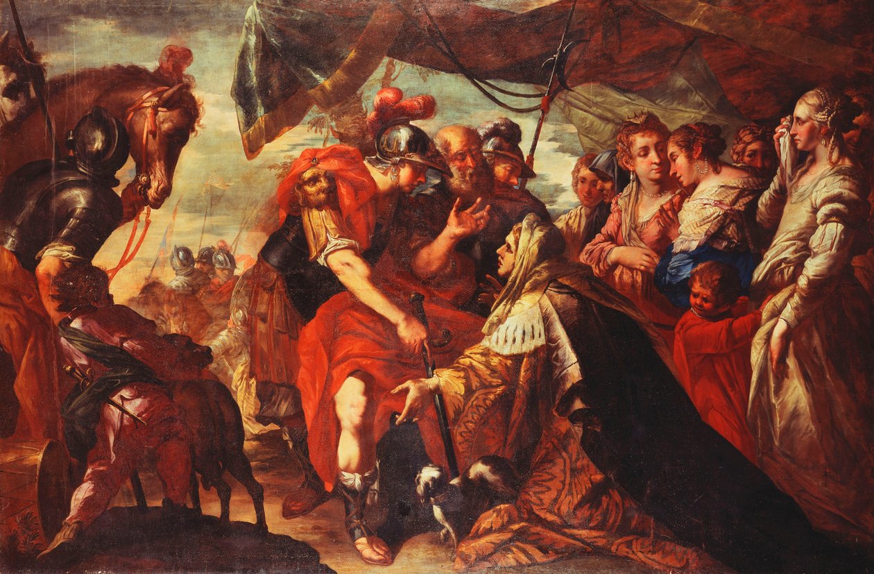 रोम की घेराबंदी को बढ़ाने के लिए कोरिओलेंस ने अपने परिवार को राजी कर लिया, c.1660-61 द्वारा फ़िलिपो अब्बती