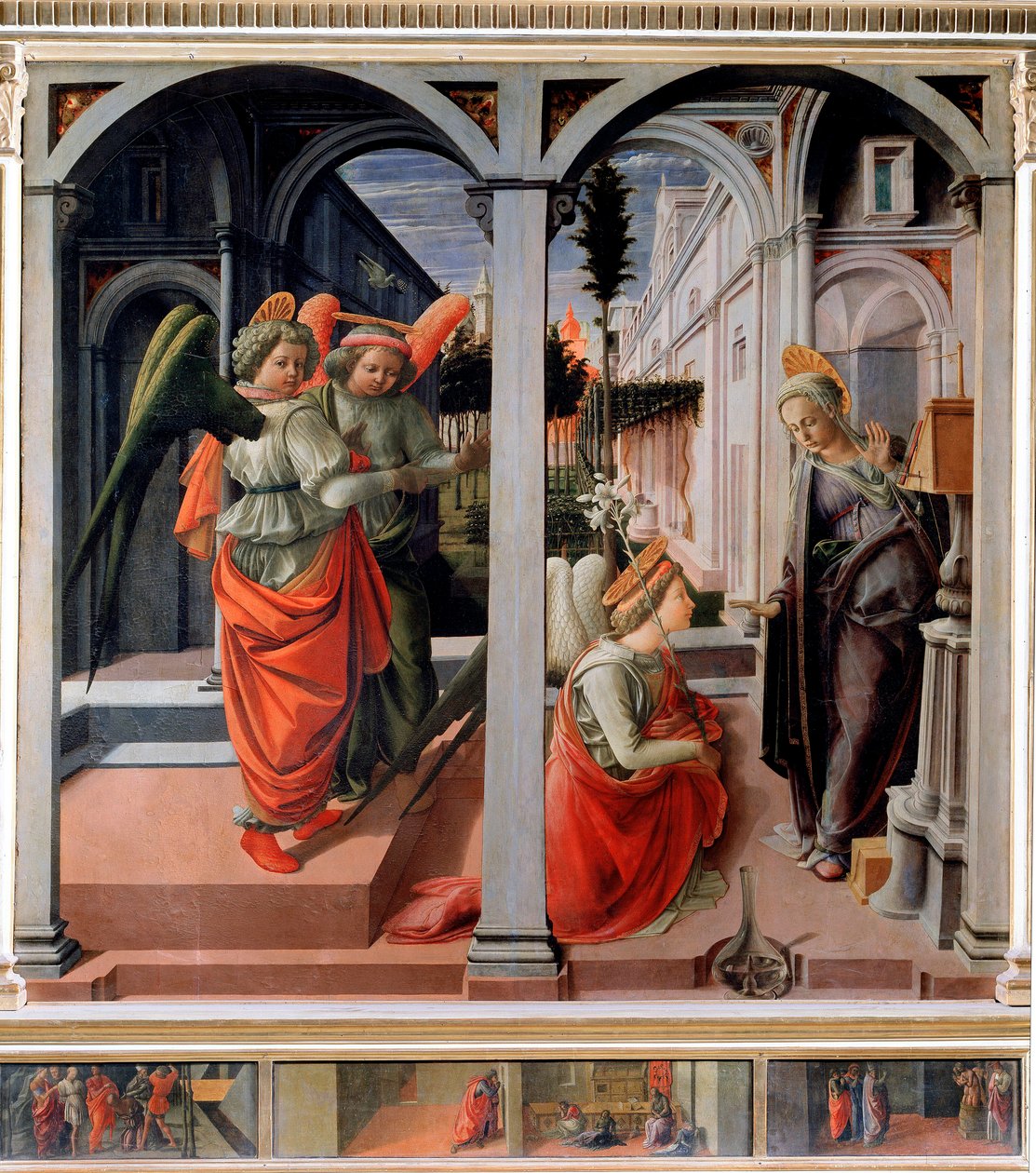 Filippo Lippi द्वारा लकड़ी पर अनाउंसमेंट Detrempe (ca. १४०६-१४६९) १४४० लगभग। रवि। 175,25x183 सेमी फ्लोरेंस, सैन लोरेंजो का चर्च, चैपल मार्टेलि द्वारा फ़िलिपो लिप्पी