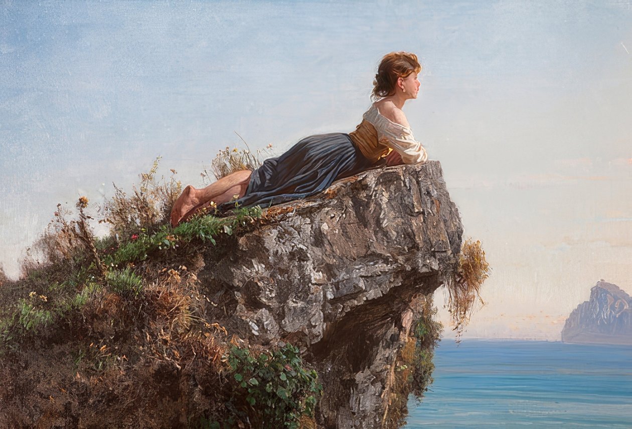 La fanciulla sulla roccia a Sorrento (सोरेंटो में चट्टान पर लड़की)। 1871 द्वारा फ़िलिपो पालिज़ी