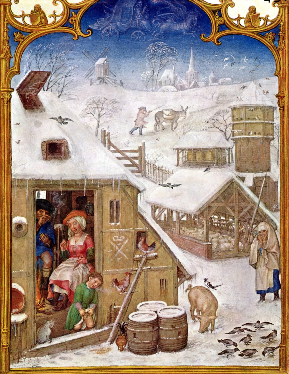 Fol.2v फरवरी: किसान जीवन, &39;Breviarium Grimani&39; से, c.1515 द्वारा फ्लेमिश स्कूल