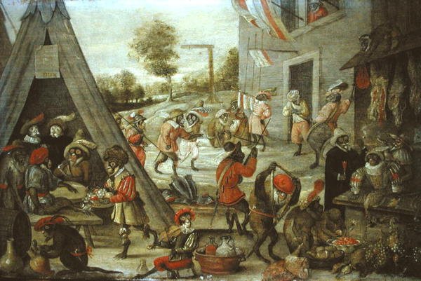 बंदर और कैट सोल्जर्स इन एग्जीबिशन, 1632 (204409 देखें) द्वारा फ्लेमिश स्कूल