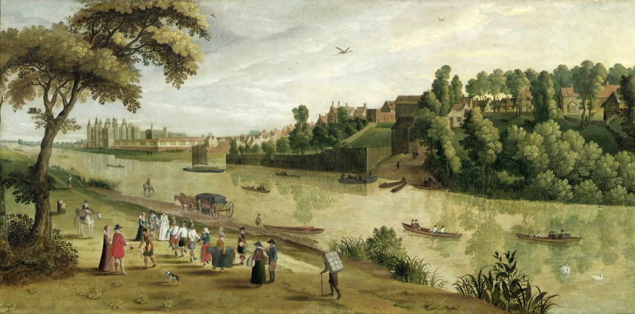 रिचमंड में थेम्स, ओल्ड रॉयल पैलेस के साथ, c.1620 द्वारा फ्लेमिश स्कूल